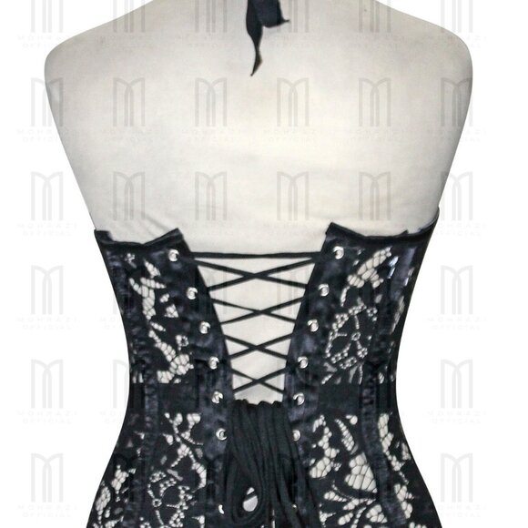 Fullbust Sheer Eyelash Lace Corset with Satin Boning & Collar - Picture 3 of 3